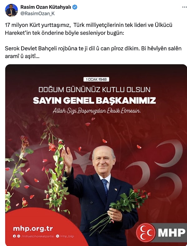 17 milyon Kürt yurttaşın Bahçeli'ye seslendiği de bir diğer iddiasıydı.