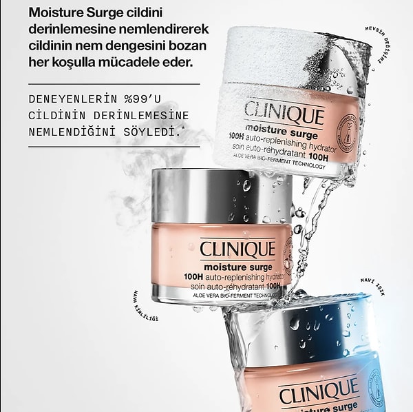 12. Clinique Moisture Surge™ 100 Saat Etkili Nemlendirici Yüz Kremi 30ml | Aloe Vera Bioferment, Hyalüronik Asit