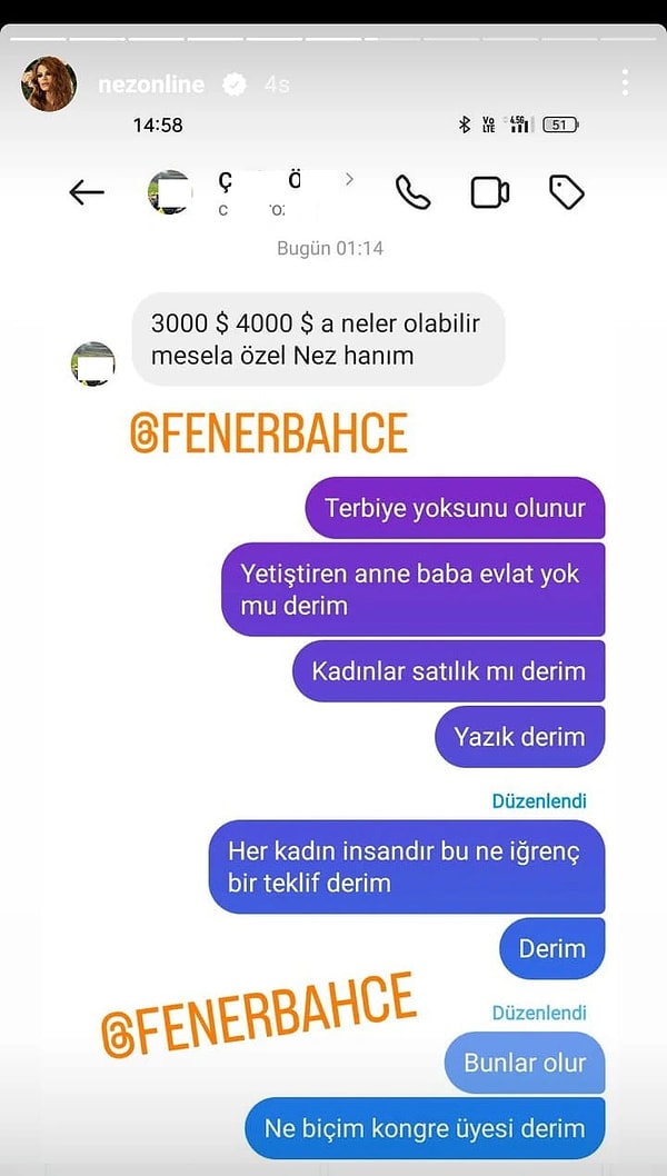 Fenerbahçe kongre üyesi olduğunu söyleyen kişinin mesajını ifşa eden Nez yazışmaları tek tek paylaştı.