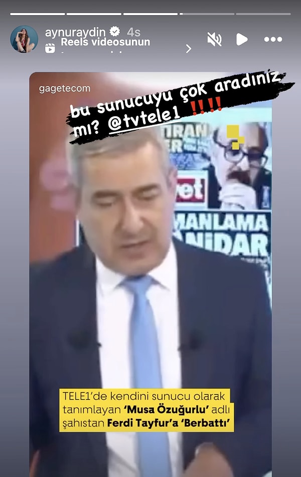 Aynur Aydın, Instagram hesabından da "Bu sunucuyu çok aradınız mı?!" diyerek bir kez daha tepkisini belli etti.