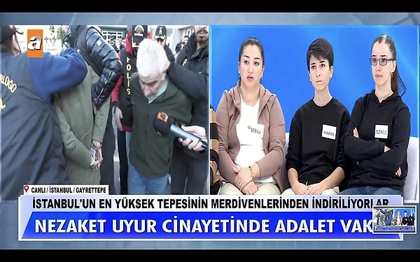 Müge Anlı'da ortaya çıkan cinayette Nezaket Uyur'un tecavüz edilerek öldürüldüğü itiraf edildi. Yayında tutuklanan eski eşi ve kayınbiraderleri bugün adliyeye sevk edildi. Adliyeye geçtikleri sırada mikrofon uzatılan kardeşler suçu birbirinin üzerine attı. Nezaket'in infaz edilmesinin sebebi olarak kayınbiraderi Adem'le ilişkisi gösterilmişti. Kayınbirader Adem de adliyeye gönderilirken görüntülendi.