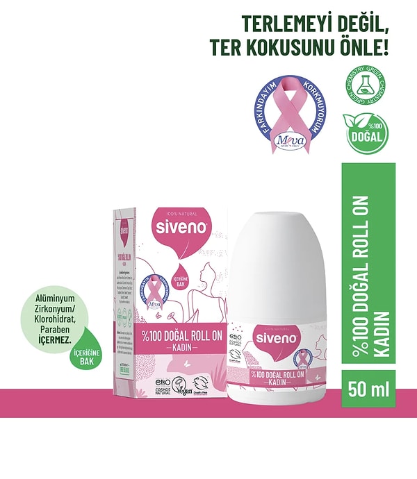 13. Siveno %100 Doğal Roll-on Kadın Deodorant Ter Kokusu Önleyici Bitkisel Leke Bırakmayan Vegan 50 ml