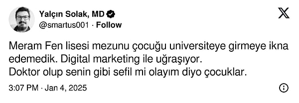 Bir doktor, Meram Fen lisesi mezunu öğrencinin üniversiteye gitmeye ikna olmadığını anlattı;