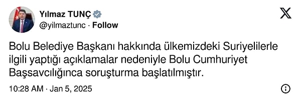 Bakan Tunç’un paylaşımı 👇