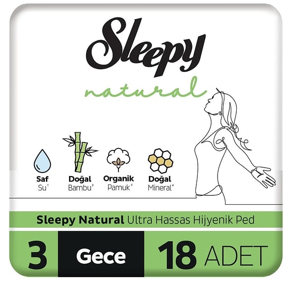 6. Sleepy Natural Ultra Hassas Hijyenik Ped Gece 18 Adet Ped