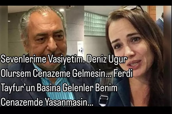 Reha Muhtar paylaşımında "Sevenlerime vasiyetimdir Deniz Uğur ölürsem cenazeme gelmesin" dedi.