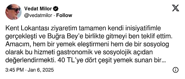 Vedat Milor, bu yorumlara sert çıkarak herhangi bir ödeme almadığını, bu yorumlar karşısında hukuki yollara başvuracağını açıkladı.