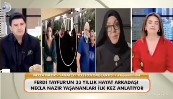 İlk kez bir canlı yayına katılıp “Neler Oluyor Hayatta” programında da açıklamarda bulunan Nazır, Tayfur'un yeğenlerini suçlayıp “Şu anda Ferdi Bey’in sadece duaya ihtiyacı var. Ona saygım, sevgim, hürmetim çok büyük. Nurlar içinde yatsın. Bir nebze hakkım varsa üzerinde; anamın ak sütü gibi helal olsun. Çok üzgün ve dalgınım.” ifadelerini kullandı.