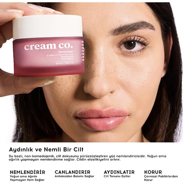 4. Cream Co. Moisturizer | Su Bazlı Nemlendirici Yüz Kremi Cilt Tonu Eşitleyici Aydınlatıcı | Tüm Cilt Tipleri