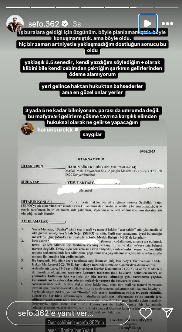 "3 ya da 5 ne kadar bilmiyorum. Parası da umrunda değil bu mafyavari gelirlere çökme tavrına karşı elimden hukuksal olarak ne gelirse yapacağım" ifadelerini kullanan Sefo'nun o açıklamasının tamanını şöyle bırakalım...