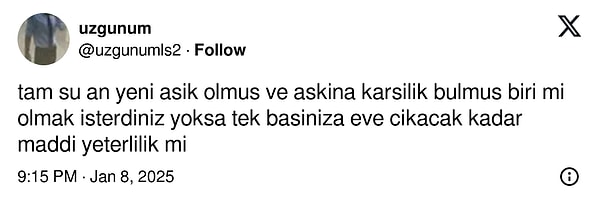 Bir kullanıcı da, "Aşk mı para mı?" sorusunu bu şekilde sorarak yepyeni bir tartışmanın fitilini ateşledi.