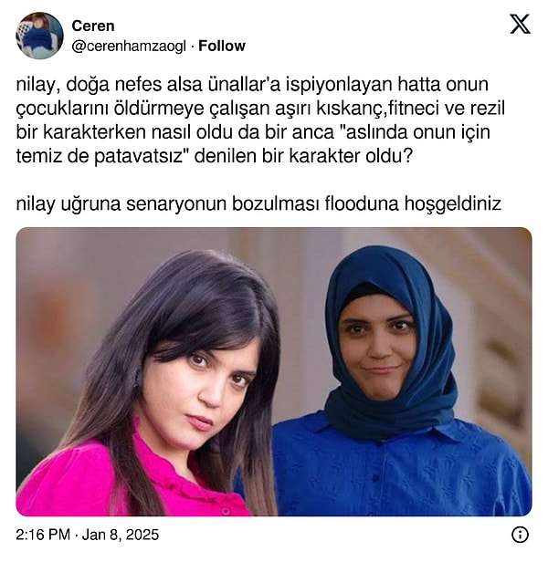 Nilay karakteri uğruna Kızılcık Şerbeti senaryosunun mahvolması temalı bir flood hazırlayan kullanıcının paylaşımlarını sizler için derledik.