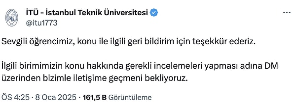 Resmi hesaptan yanıt geldi.