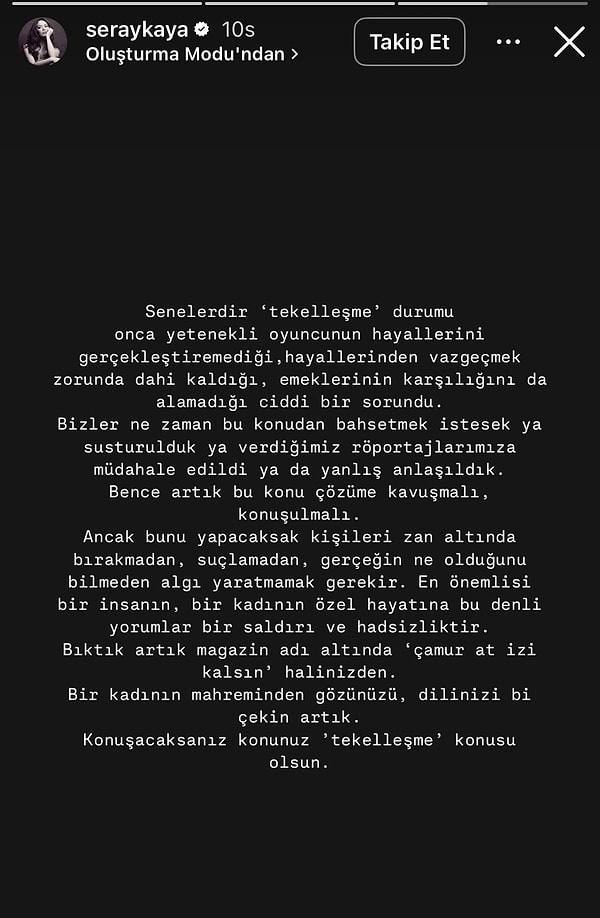 "Konuşacaksanız konunuz 'tekelleşme' konusu olsun." diyen Seray Kaya'nın olaylara dair tepkisi de bu şekilde👇