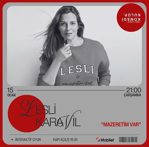 Lesli Karavil “Mazeretim Var!" 15 Ocak Çarşamba günü Komedi Kulüp'te!