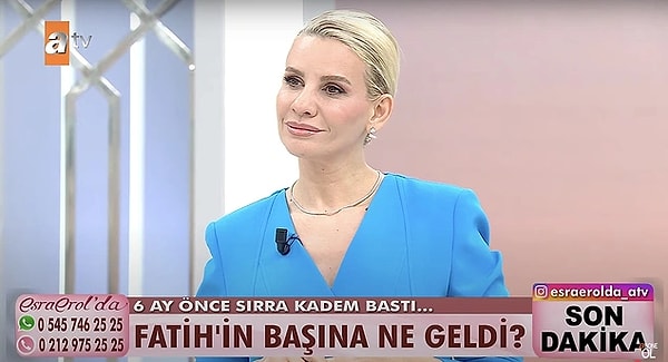 ATV ekranlarında hafta içi her gün Esra Erol'da programıyla evlerimize konuk olan ünlü sunucu Esra Erol, yeni bir platform kurduğunu açıkladı. Programında kayıpları araştıran, küsleri barıştıran ve zaman zaman cinayetleri aydınlatan Erol, canlı yayında açık çağrıda bulundu.