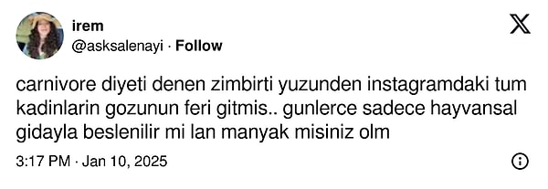 Sosyal medyada gündem olan Carnivore (Karnivor) diyetine gelen yorumlar ise şöyle oldu 👇