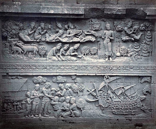 9. Borobudur Tapınağı'nda bulunan Budist kabartmalar: Borobudur Gemisi tasviri