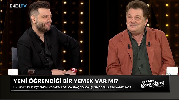 Gastronomi dünyasına dair yaptığı dikkat çekici yorumla adından söz ettiren Vedat Milor, geçtiğimiz günlerde Ekol TV'de Candaş Işık'ın konuğu olmuştu.