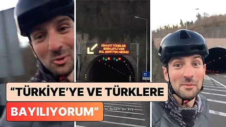 Türkiye'de Bisikletle Gezen Rus Turist Tünel Girişine Yazılan Yazıyı Görünce Mutluluğunu Paylaştı