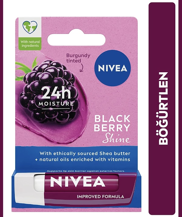 10. NIVEA Böğürtlen Dudak Bakım Kremi ve Parlatıcısı 4.8gr, Nemlendirici, Hafif Bordo Işıltı, Pürüzsüz Dudak