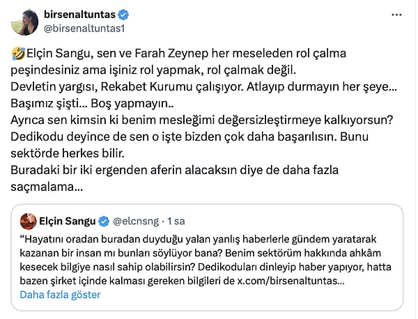 "Başımız şişti, boş yapmayın" diye devam ettikten sonra da direkt olarak Elçin Sangu'ya "Buradaki iki ergenden aferin alacaksın diye daha fazla saçmalama" uyarısında bulundu.