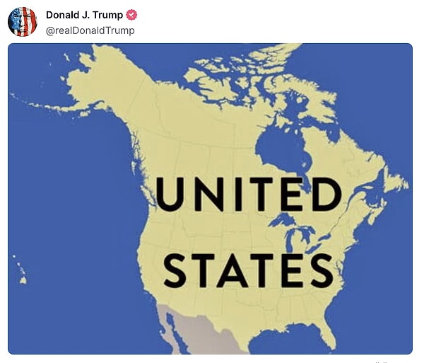 In the past few hours, Donald Trump shared a map on his social media platform, Truth Social, in which Canada was depicted as part of the United States.