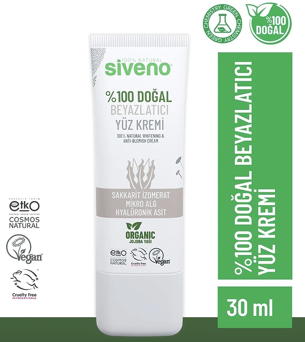 9. Siveno %100 Doğal Yüz Kremi Beyazlatıcı Aydınlatıcı Canlandırıcı Etkili 30 ml