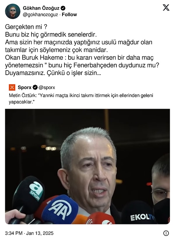 "Yaptığınız usulü mağdur olan takımlar için söylemeniz çok manidar"