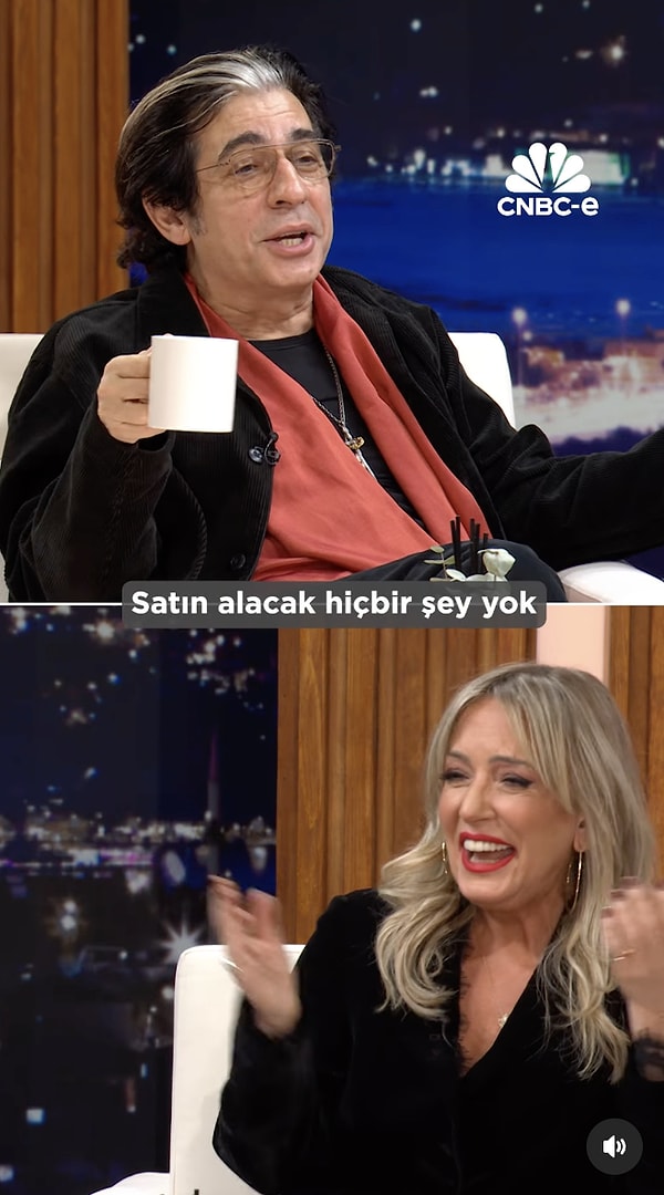 "Satın alacak hiçbir şey yok. Her şey kırolar için" diyen Bayülgen "En pahalı şeyi ben içeceğim, en pahalı şeyi ben giyeceğim diye maymuna çevirdiler insanları" ifadelerini kullandı.