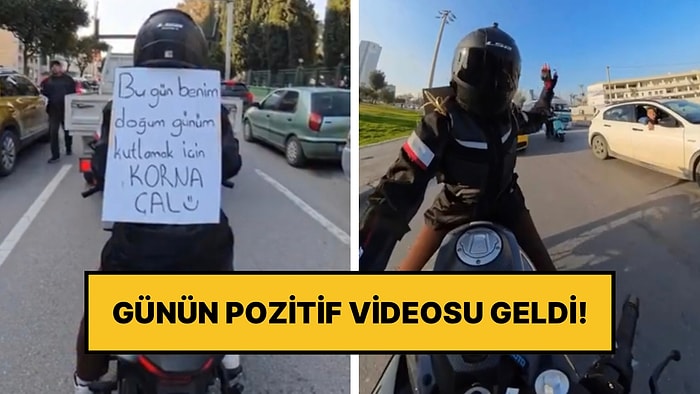 Sırtına Doğum Günü Olduğunu Yazan Motosikletli Trafikte Gülümseten Geri Dönüşler Aldı