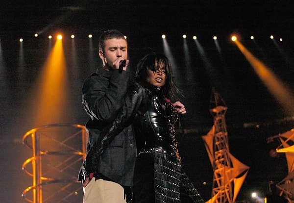 Janet Jackson and Justin Timberlake's Super Bowl performance in 2004, where Jackson wore a 'controversial' outfit.