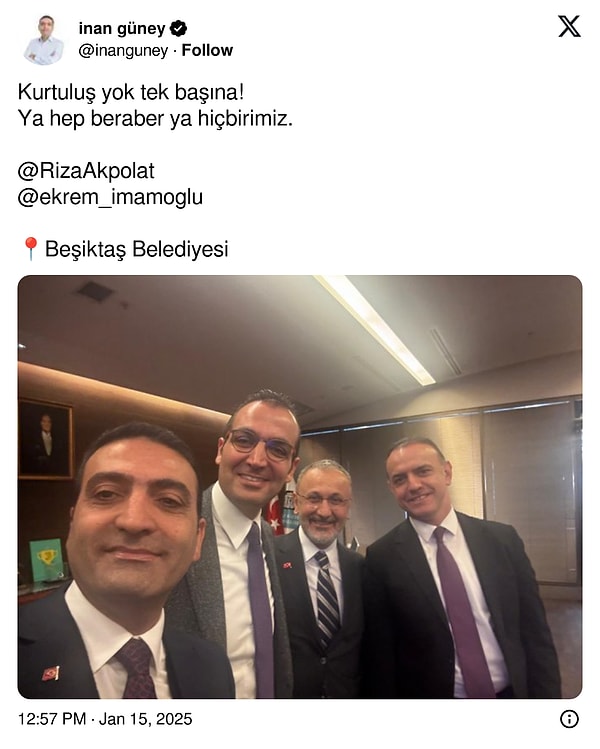 Beyoğlu Belediye Başkanı İnan Güney paylaşımı 👇