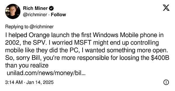 Rich Miner replied in another tweet, stating that Gates was more responsible than he realized and emphasized the $400 billion mistake!