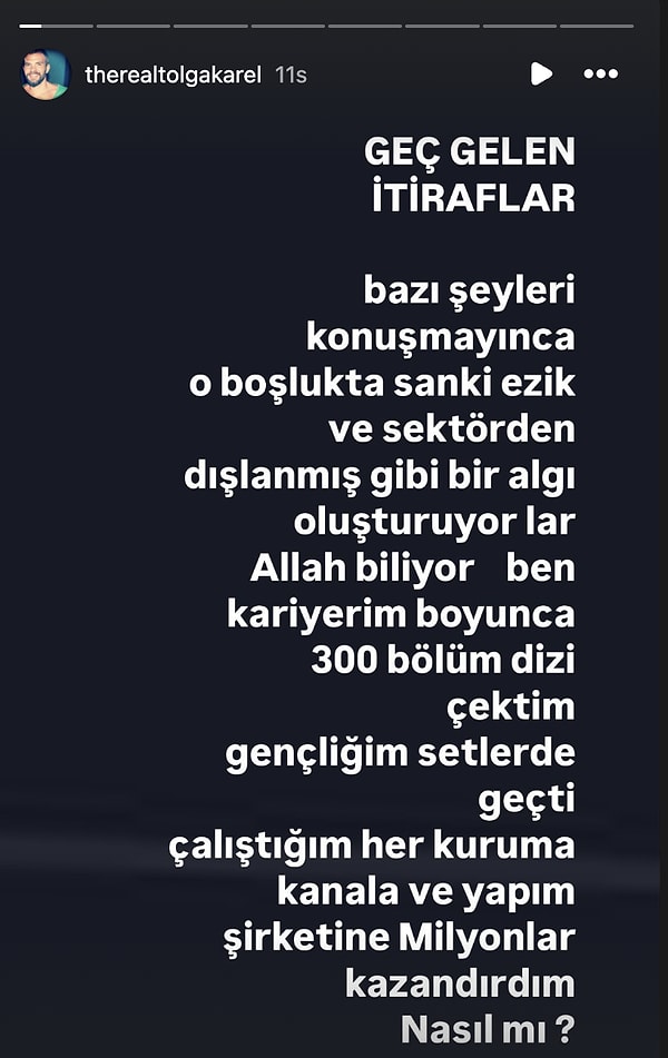 "Geç gelen itiraflar" başlıklı gönderiler paylaşan Karel, Türkiye'nin en çok reyting alan işlerinde yer aldığını anlatıp, şu an aldığı karardan çok memnun olduğunu açıkladı.