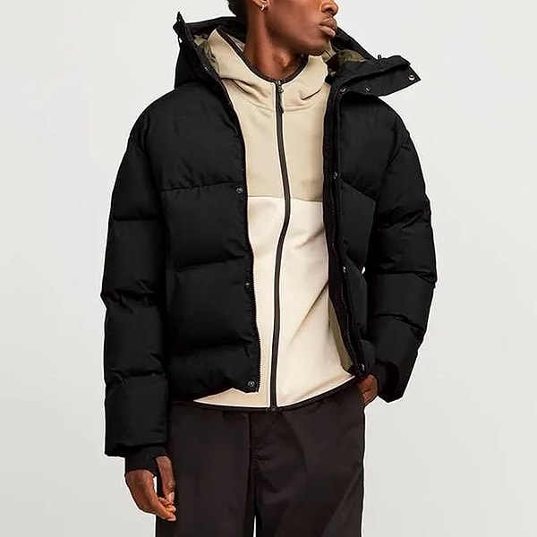 12. JACK & JONES JCOALPHA PUFFER SN Erkek Mont Ceket, Siyah, M