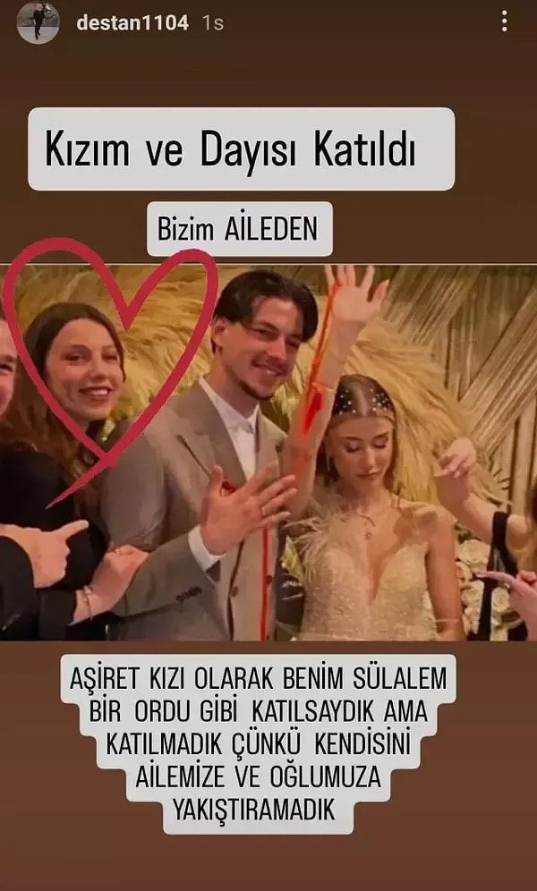 "Biz oğlumuza kız istemeye gitmedik. Ailesini tanımıyoruz. Kendi aralarında ve kız tarafı planlı bir şekilde kendilerine göre ayarlamışlar. Her şeyin örf, adet, yolu, yordamı var. Ailece konuşulur. Bunların hiçbiri olmadı. Oğlumuzun yaşının evlilik için erken. Yangından mal kaçırır gibi aceleye getirdiler." gibi birçok ifade kullanmıştı.