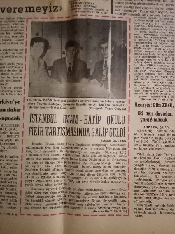 Tarih 17 Ocak 1972 ve Bizim Anadolu gazetesinde bir haber: İstanbul İmam Hatip Okulu Fikir Tartışmasında Galip Geldi.