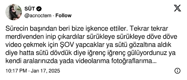 Azranur Ay Vandan, gözaltı sürecinde işkenceye uğradıklarını X hesabından paylaştığı mesajlarla anlattı. Vandan'ın paylaşımları şöyle: