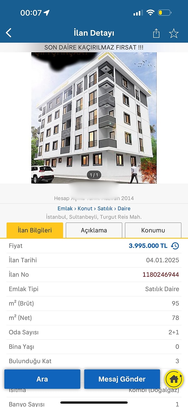 Evi 3 milyon 995 bin liradan satışa koyan ev sahibi, açıklama kısmında dairenin fiyatının 5 milyon TL olacağına dair şok eden bir uyarı yaptı.