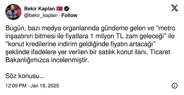 Ticaret Bakanlığı inceleme başlattı.