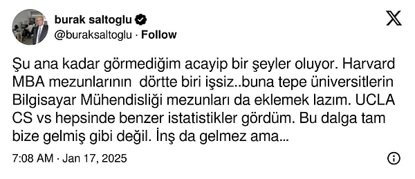 Konuyla ilgili bir yorum da Boğaziçi Üniversitesi Öğretim Üyesi Prof. Dr. Burak Saltoğlu'ndan geldi.