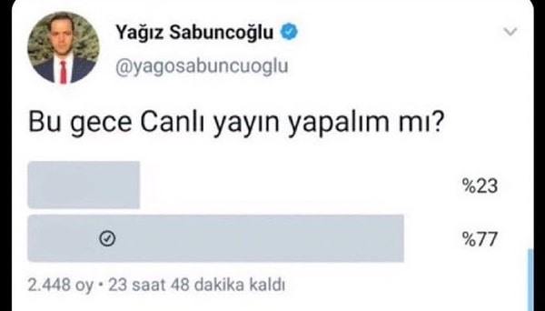 Duayen gazeteci Yağız Sabuncuoğlu'nun yaptığı ankette %77 ile alınan sonuç hangisidir?