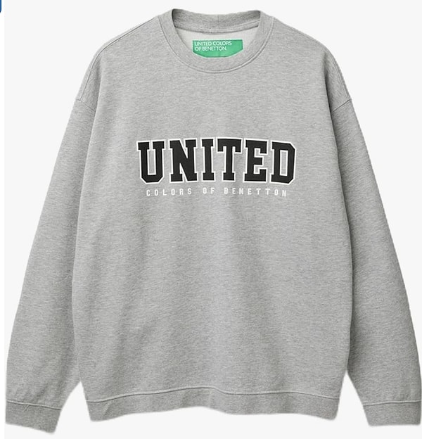 6. United Colors of Benetton%100 Pamuk Önü Baskılı Ribanalı Yuvarlak Yaka Sweatshirt Sweatshirt Erkek