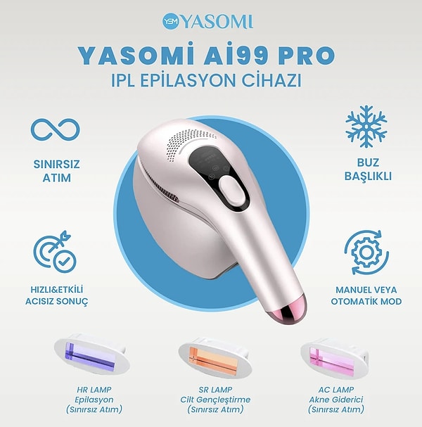 10. Yasomi - AI99 Pro Buz Başlıklı IPL Epilasyon Cihazı