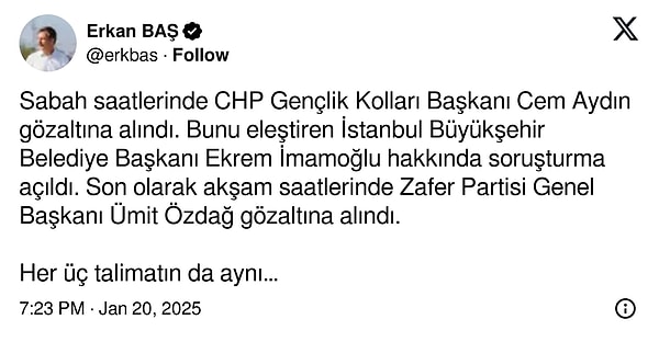 Türkiye İşçi Partisi Genel Başkanı Erkan Baş'ın tepkisi 👇