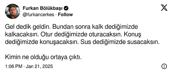 Zorlu’nun AK Parti’ye geçmesinin ardından Furkan Bölükbaşı, bu ifadeye atıfta bulunarak şu sözleri sarf etti: