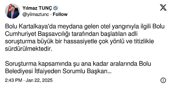 Adalet Bakanı Yılmaz Tunç’un paylaşımı 👇