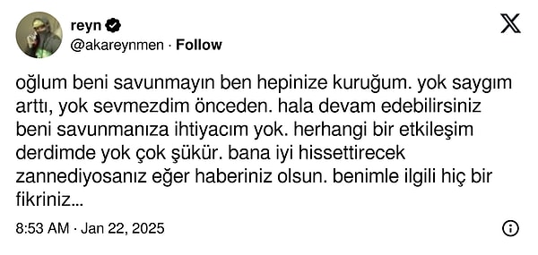 "Beni savunmayın, ben hepinize kurduğum" dedi ve kimsenin savunmasına ihtiyacı olmadığının da altını çizdi.