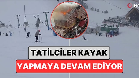 Kartalkaya'daki Yangın Faciasının 3. Gününde Tatilcilerin Kayak Yapmaya Devam Ettiği Görüldü